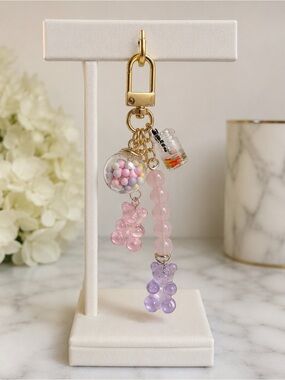 Pastel Pink & Lavender Gummy Bear Charm Keychain with Gold Hardware